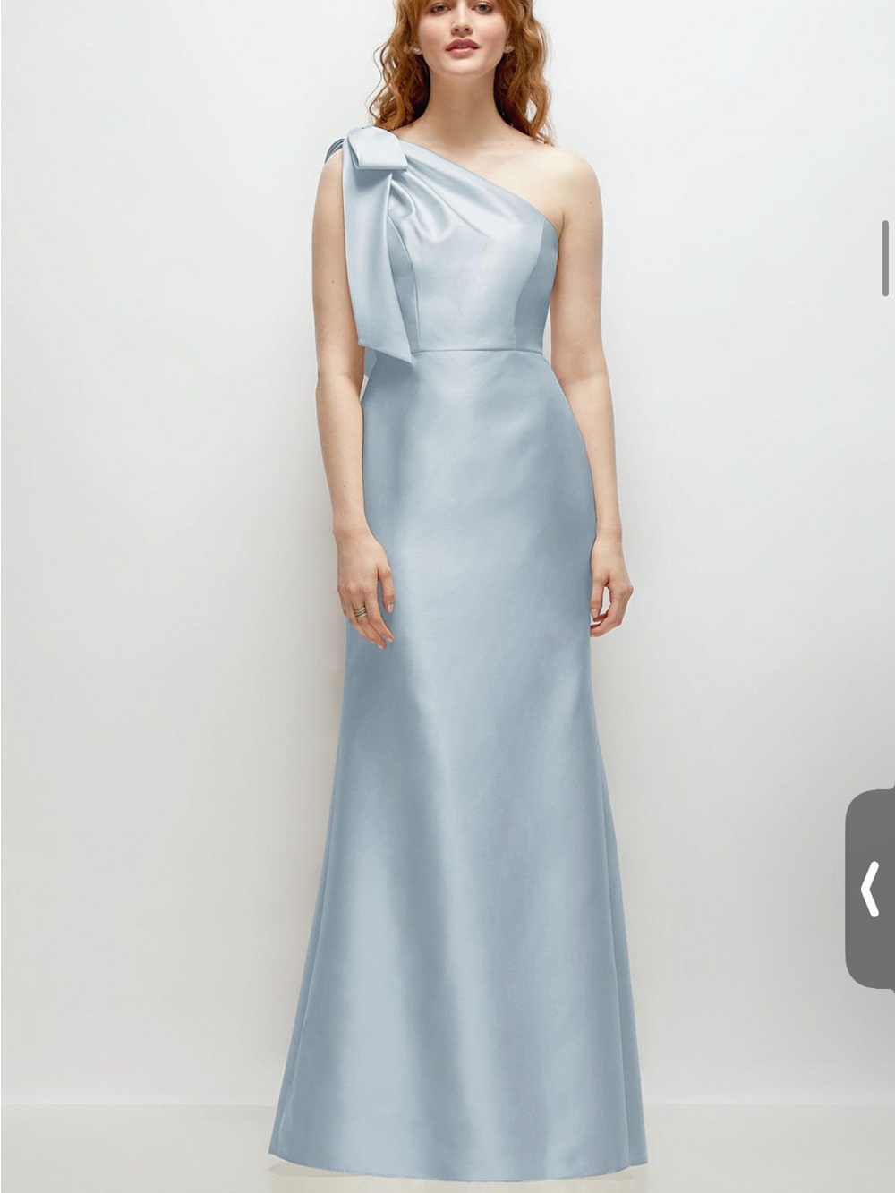 One-Shoulder Satin Evening Gown with Bow Detail in Light Blue